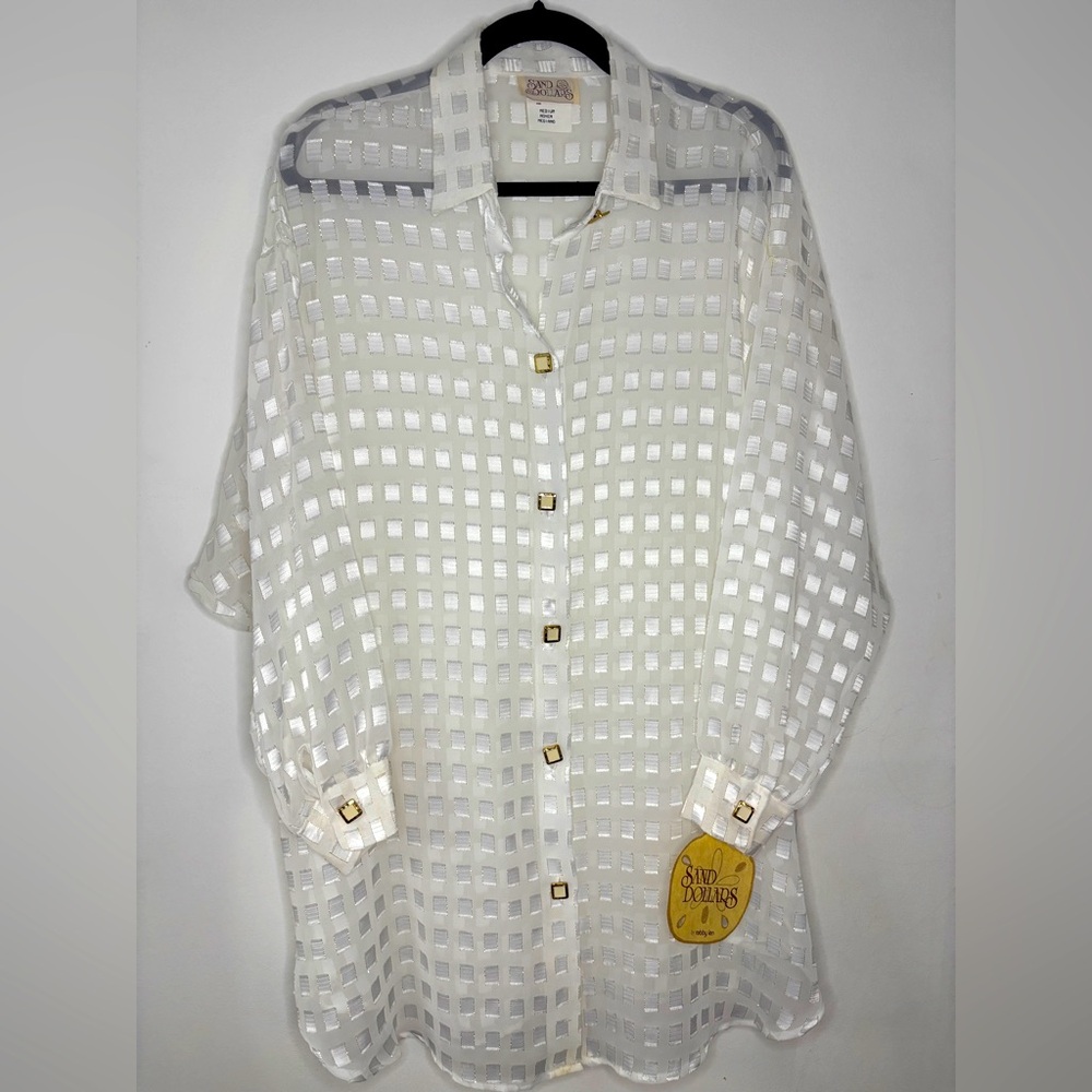 NWT Vintage Sand Dollars by Robby Len Swimsuit Coverup White & Gold Button Sz M